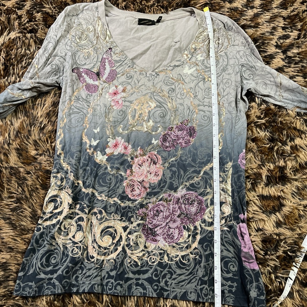 Christian Audigier Gray and Pink Long Sleeve Top - Picture 8 of 8